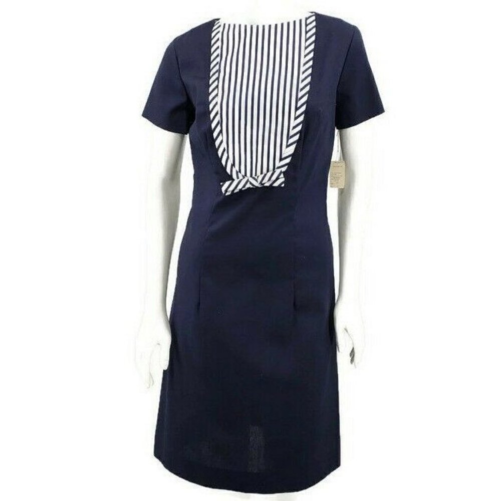 Vintage Deadstock Howard Wolf Sheath Dress Size 11 Navy Blue White Stripes